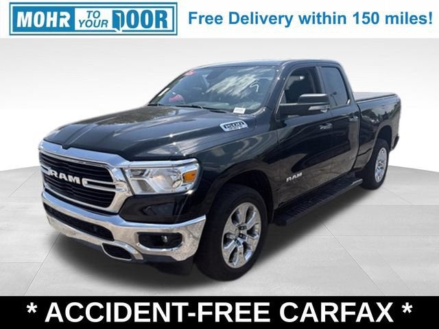 2020 RAM 1500 Big Horn in Diamond Black Cry — front three-quarter view