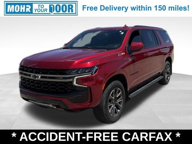 2021 Chevrolet Suburban Z71 in Cherry Red Tintcoat — front three-quarter view