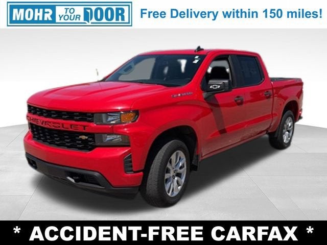 2020 Chevrolet Silverado 1500 Custom in Red Hot — front three-quarter view