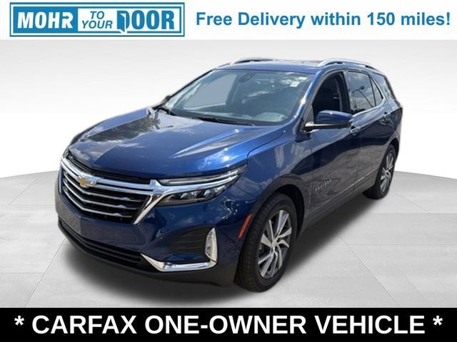 2022 Chevrolet Equinox Premier in Blue Glow Metallic — front three-quarter view