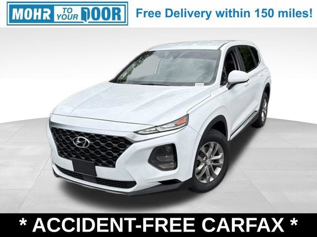 2019 Hyundai Santa Fe SE in Quartz White — front three-quarter view