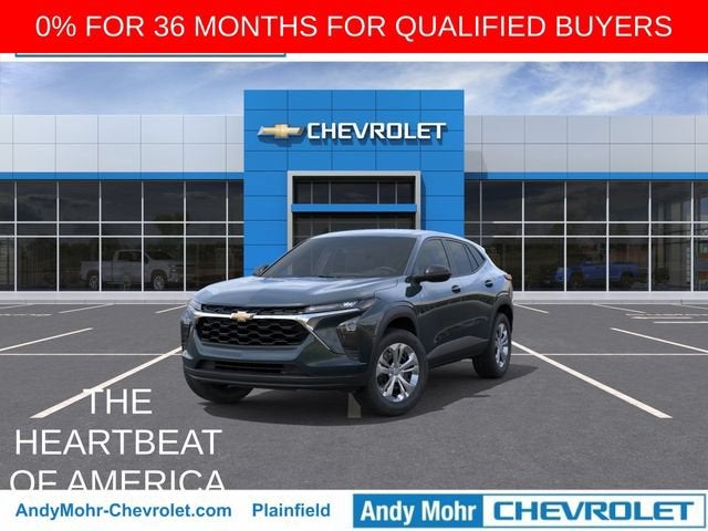 2026 Chevrolet Trax LS in Cypress Gray — front three-quarter view