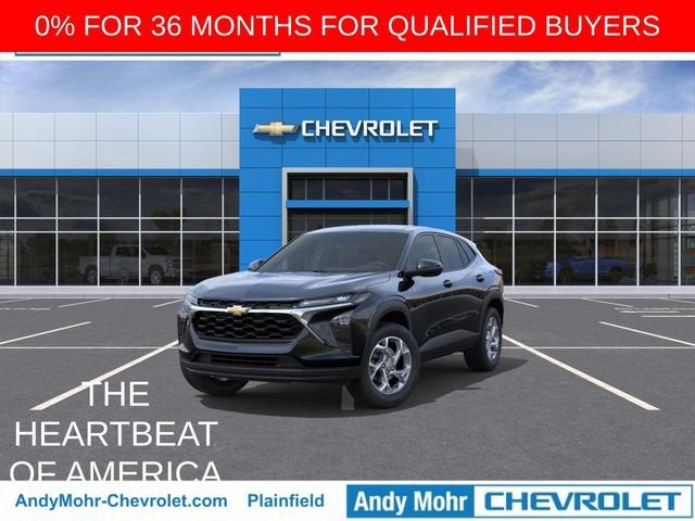 2026 Chevrolet Trax LS in Mosaic Black Metallic — front three-quarter view