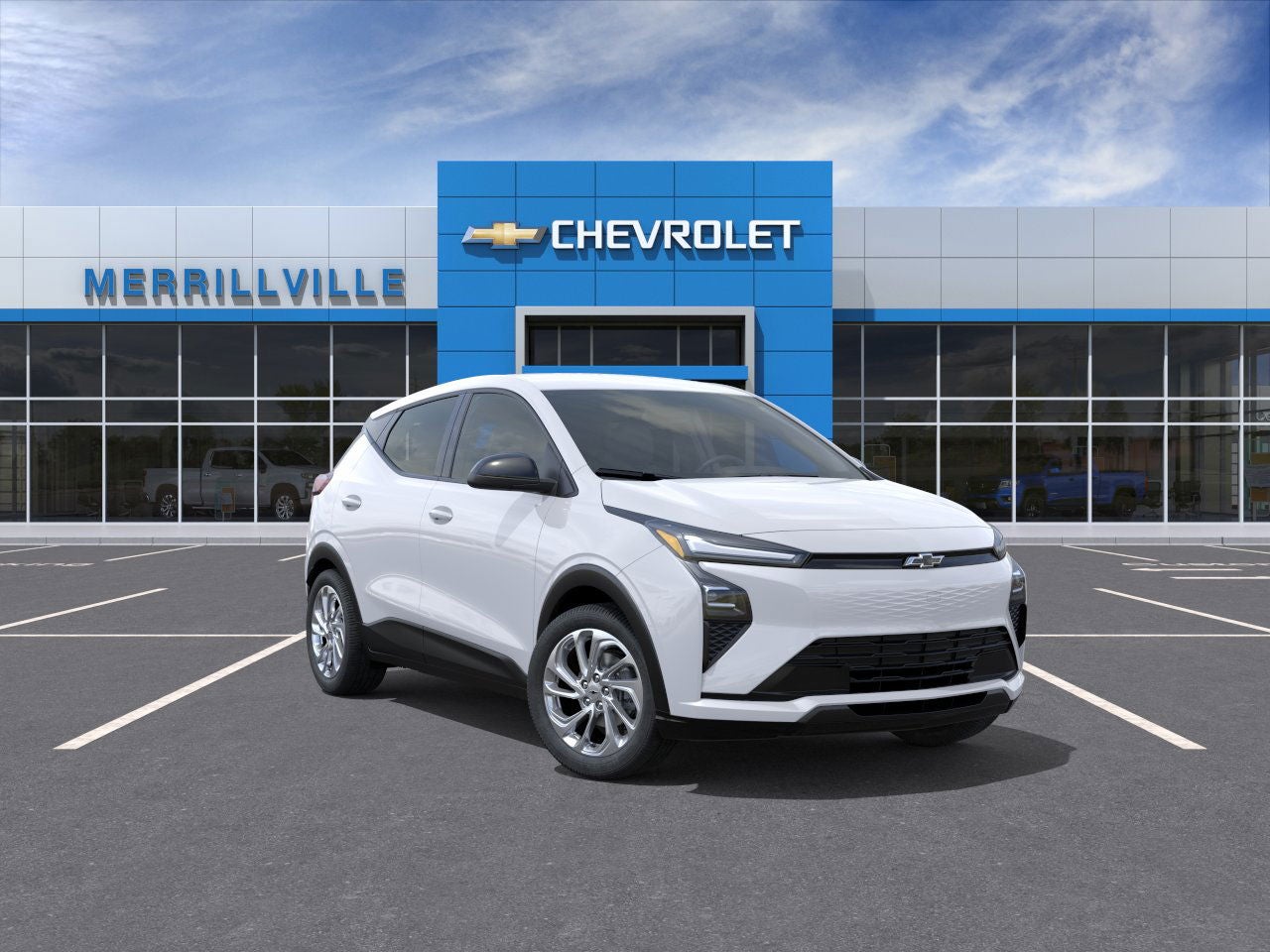 2027 Chevrolet Bolt LT in Summit White — front three-quarter view