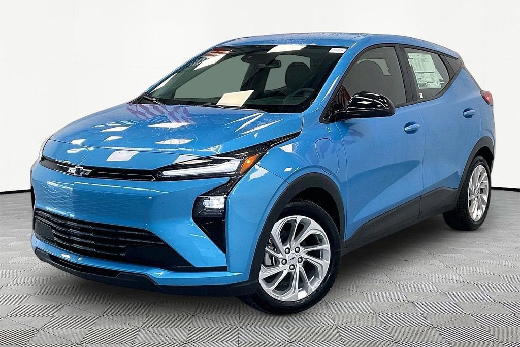 2027 Chevrolet Bolt LT in Marina Blue Metallic — front three-quarter view
