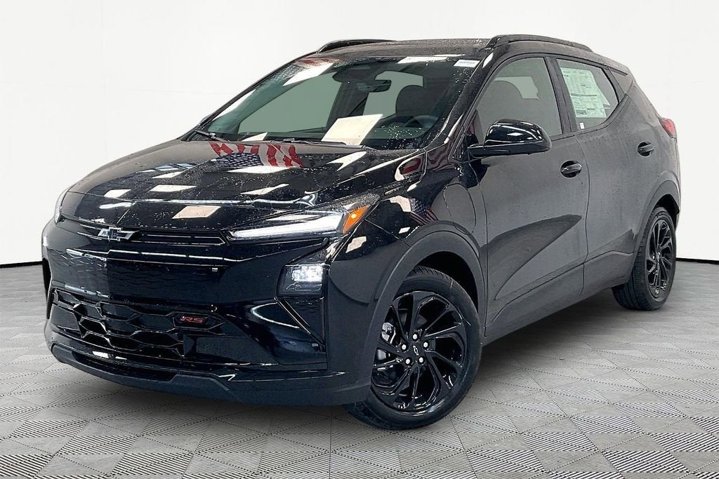 2027 Chevrolet Bolt RS in Mosaic Black Metallic — front three-quarter view