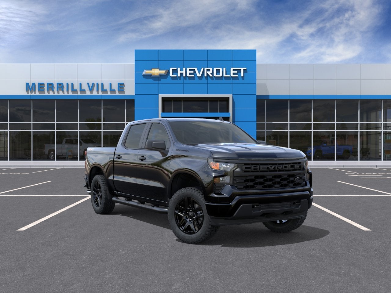 2026 Chevrolet Silverado 1500 Custom in Black — front three-quarter view