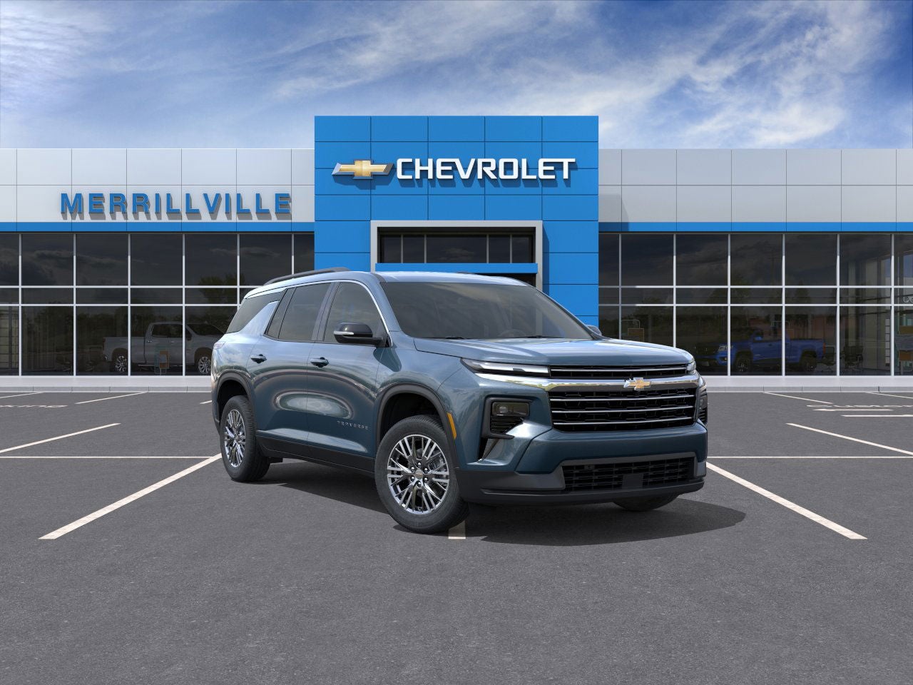 2026 Chevrolet Traverse LT in Lakeshore Blue Metallic — front three-quarter view