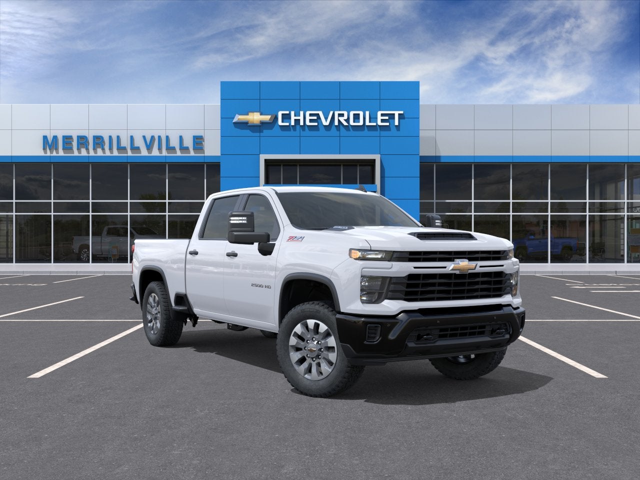 2026 Chevrolet Silverado 2500 HD Custom in Summit White — front three-quarter view